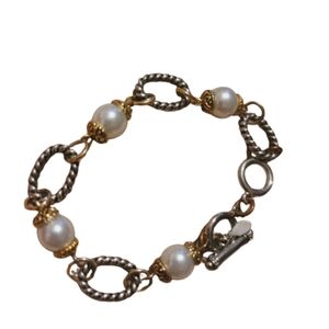 RETIRED PREMIER DESIGNS MATINEE BRACELET FAUX PEARL GOLD & SILVER PLATED